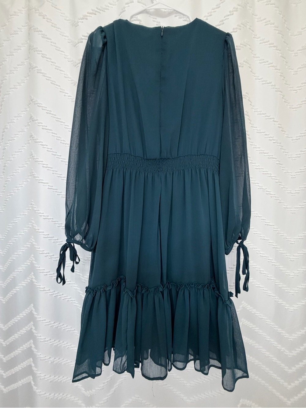 Taylor Teal V-Neck Long Sleeve Button Dress with Ruffle Hem - Picture 3 of 3